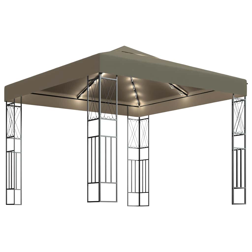 vidaXL Gazebo with LED String Lights 3x3 m Taupe Fabric 2
