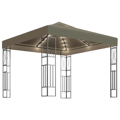 vidaXL Gazebo with LED String Lights 3x3 m Taupe Fabric 2