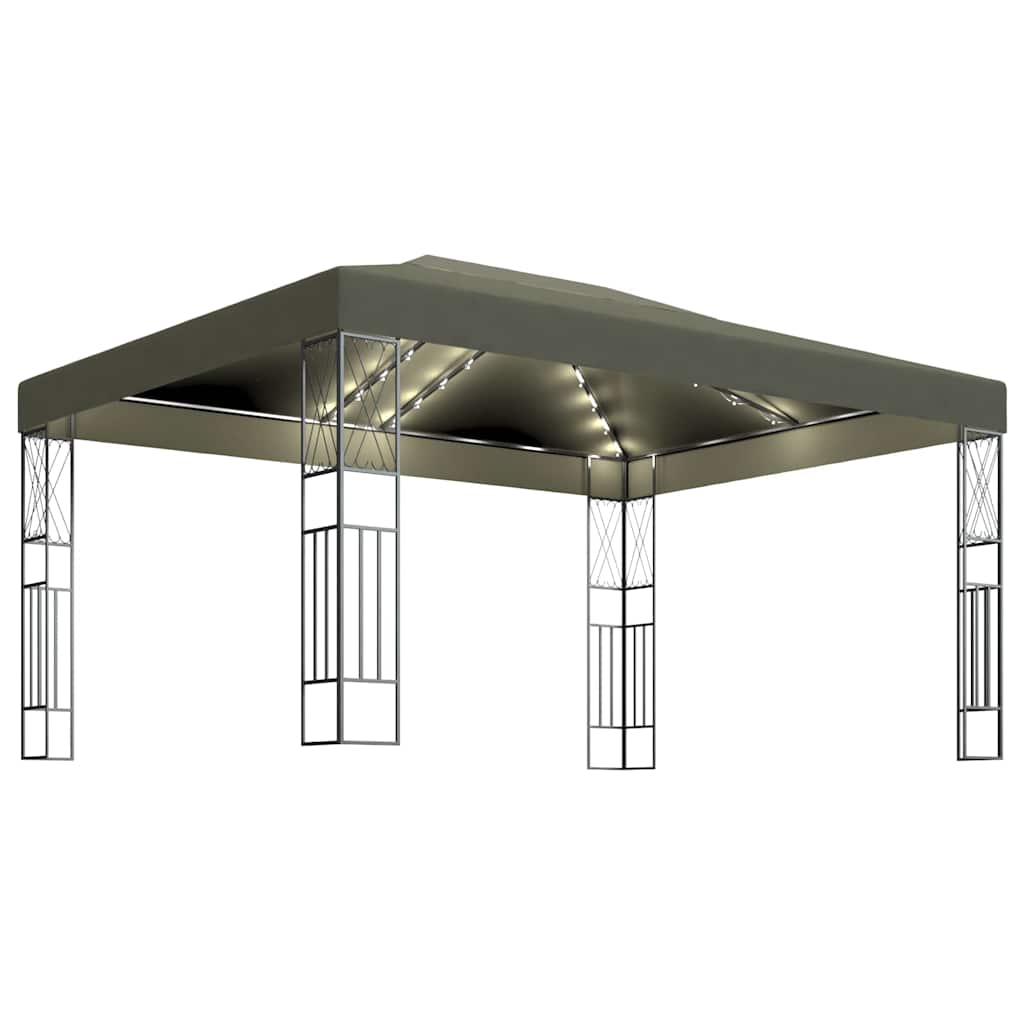 vidaXL Gazebo with LED String Lights 3x4 m Taupe Fabric 2