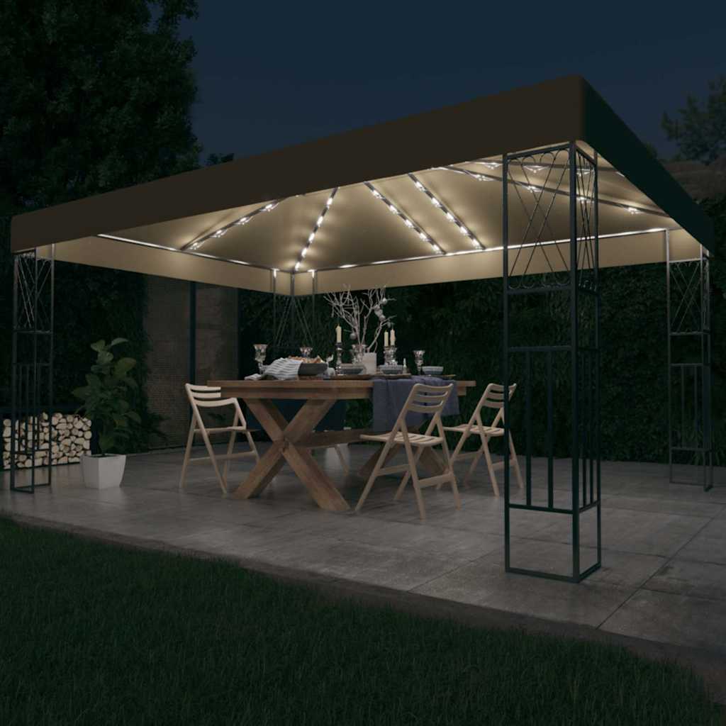 vidaXL Gazebo with LED String Lights 3x4 m Taupe Fabric 1