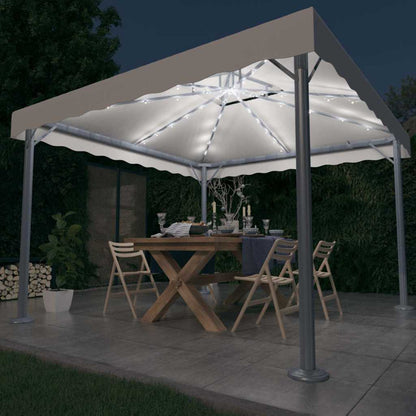vidaXL Gazebo with LED String Lights 300x300 cm Cream Aluminium 1