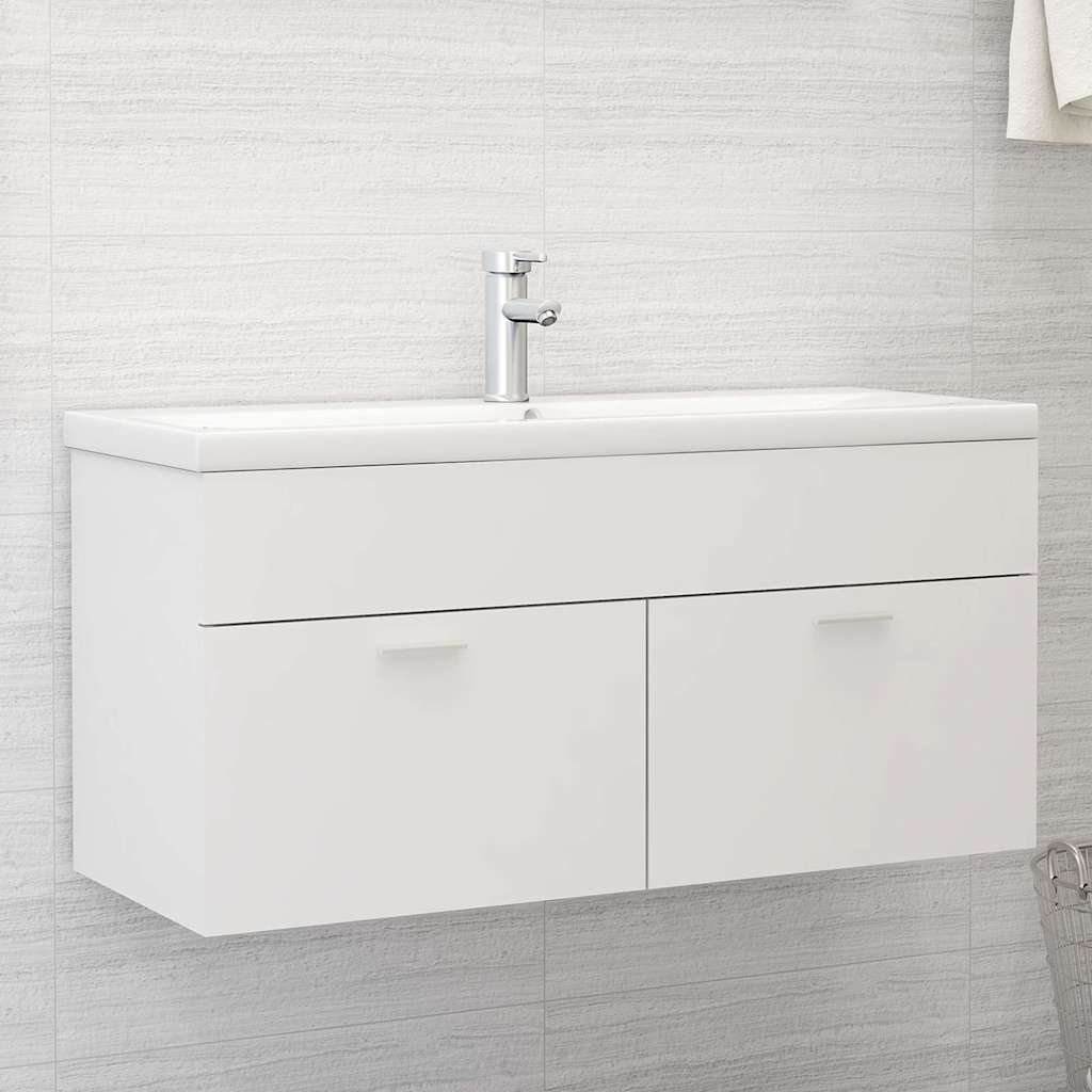 vidaXL Sink Cabinet with Built-in Basin White Engineered Wood 1