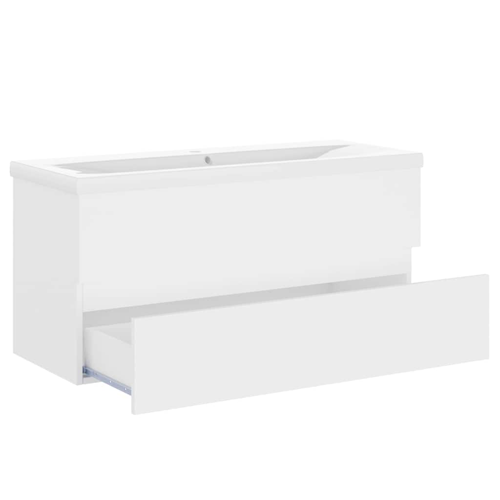 vidaXL Sink Cabinet with Built-in Basin White Engineered Wood 5