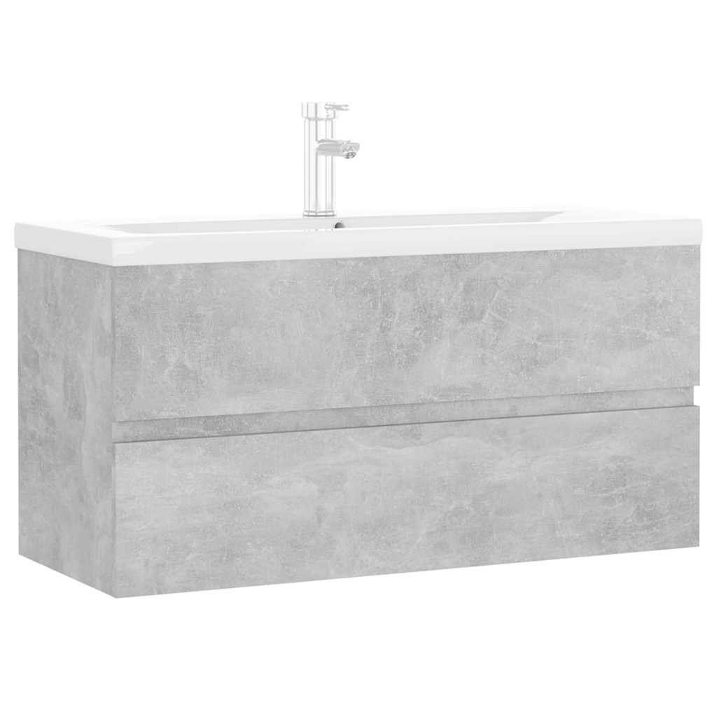 vidaXL Sink Cabinet with Built-in Basin Concrete Grey Engineered Wood 2
