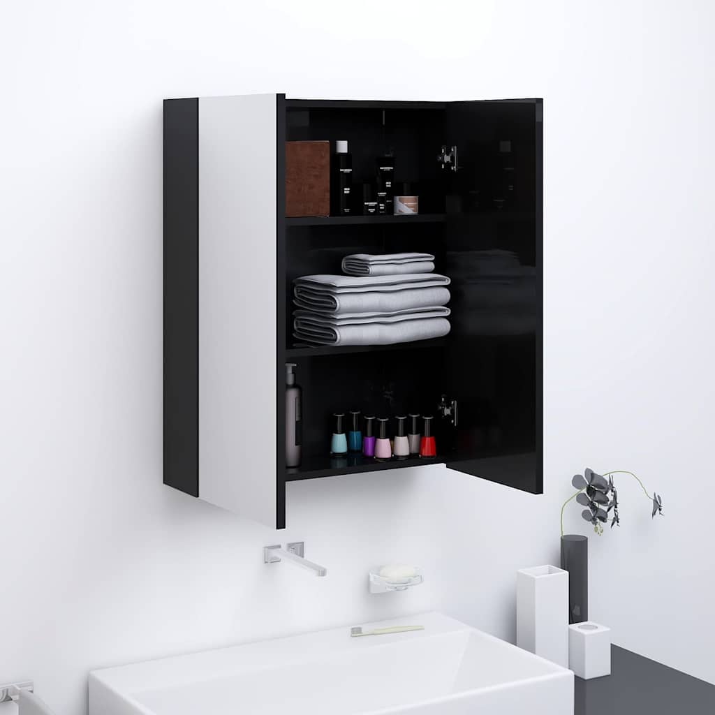 Bathroom Mirror Cabinet 60x15x75 cm MDF Shining black