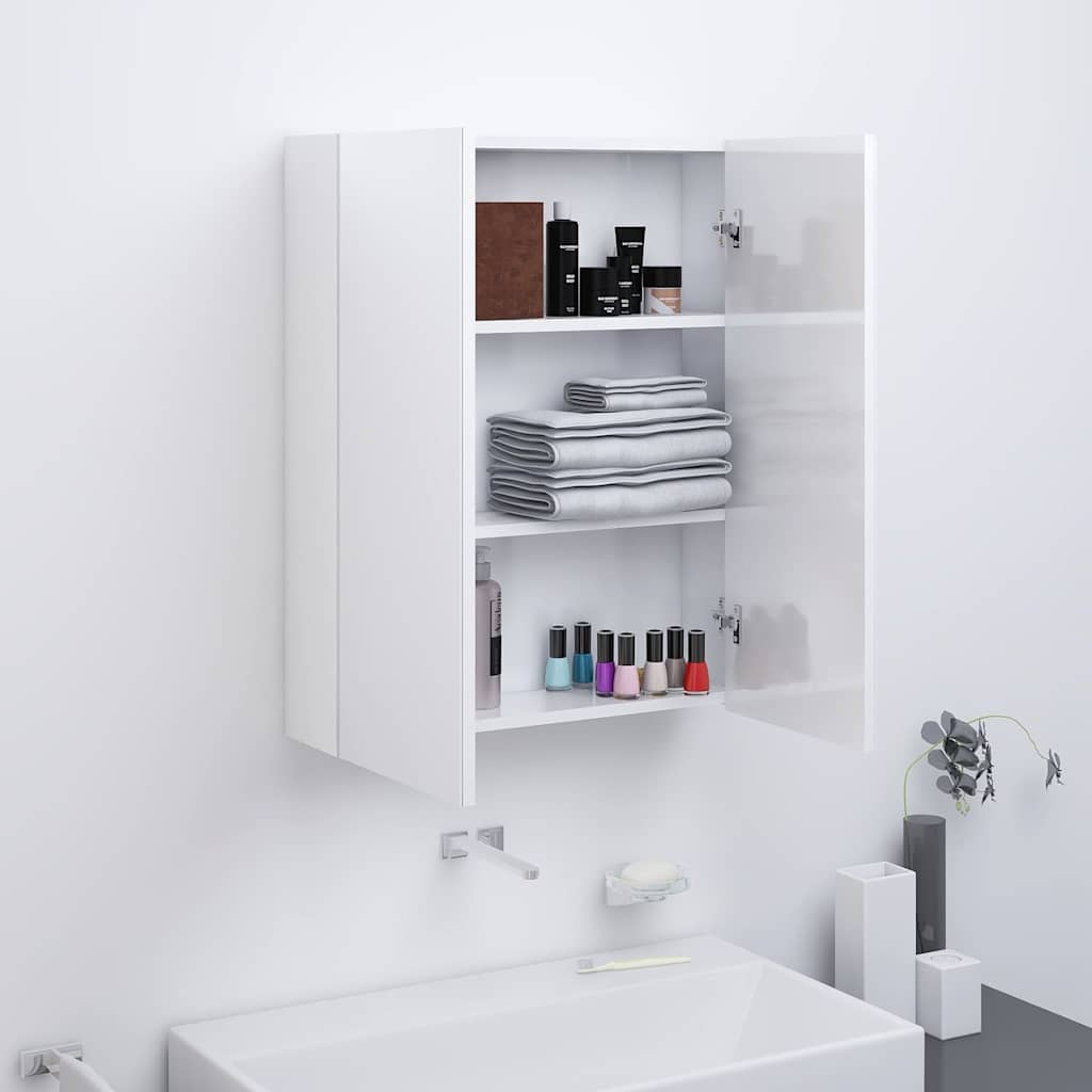 Bathroom Mirror Cabinet 60x15x75 cm MDF Shining white