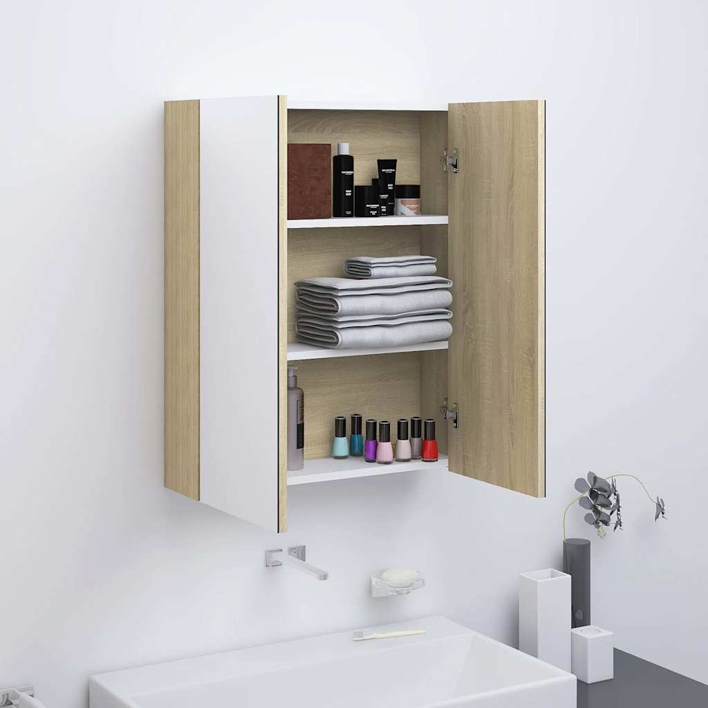 Bathroom Mirror Cabinet 60x15x75 cm MDF White and oak