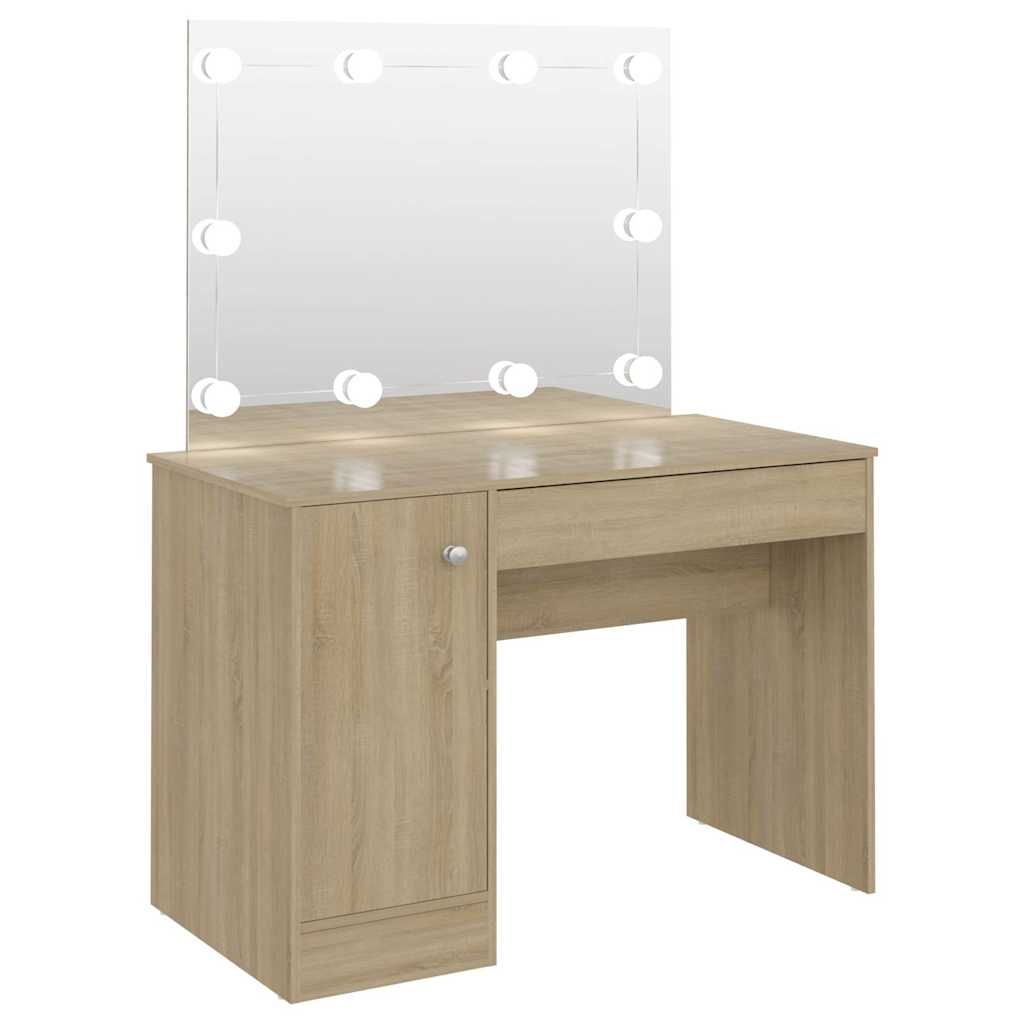 331553 vidaXL Makeup Table with LED Lights 110x55x145 cm MDF Oak 2