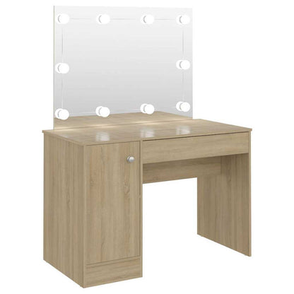 331553 vidaXL Makeup Table with LED Lights 110x55x145 cm MDF Oak 2