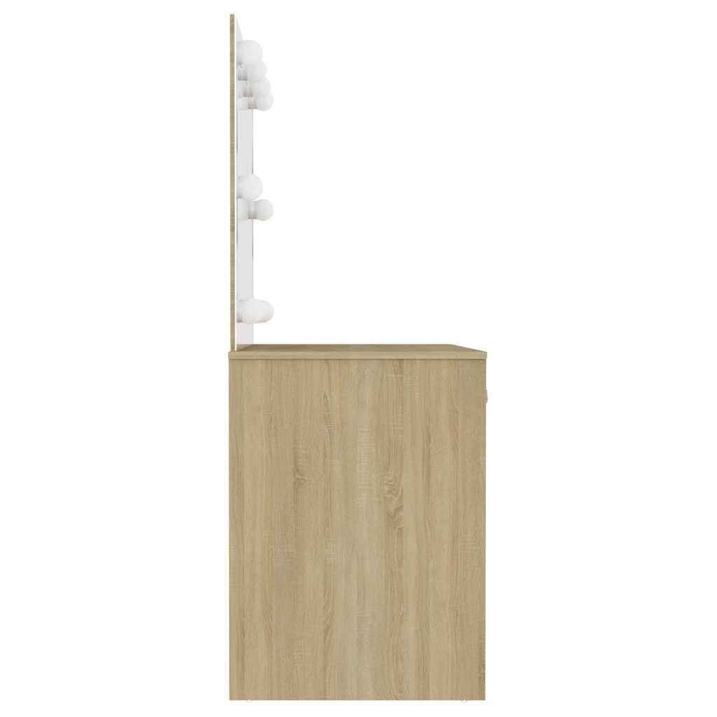 331553 vidaXL Makeup Table with LED Lights 110x55x145 cm MDF Oak 4