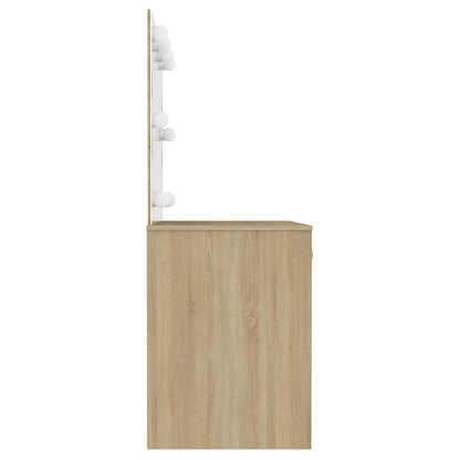 331553 vidaXL Makeup Table with LED Lights 110x55x145 cm MDF Oak 4