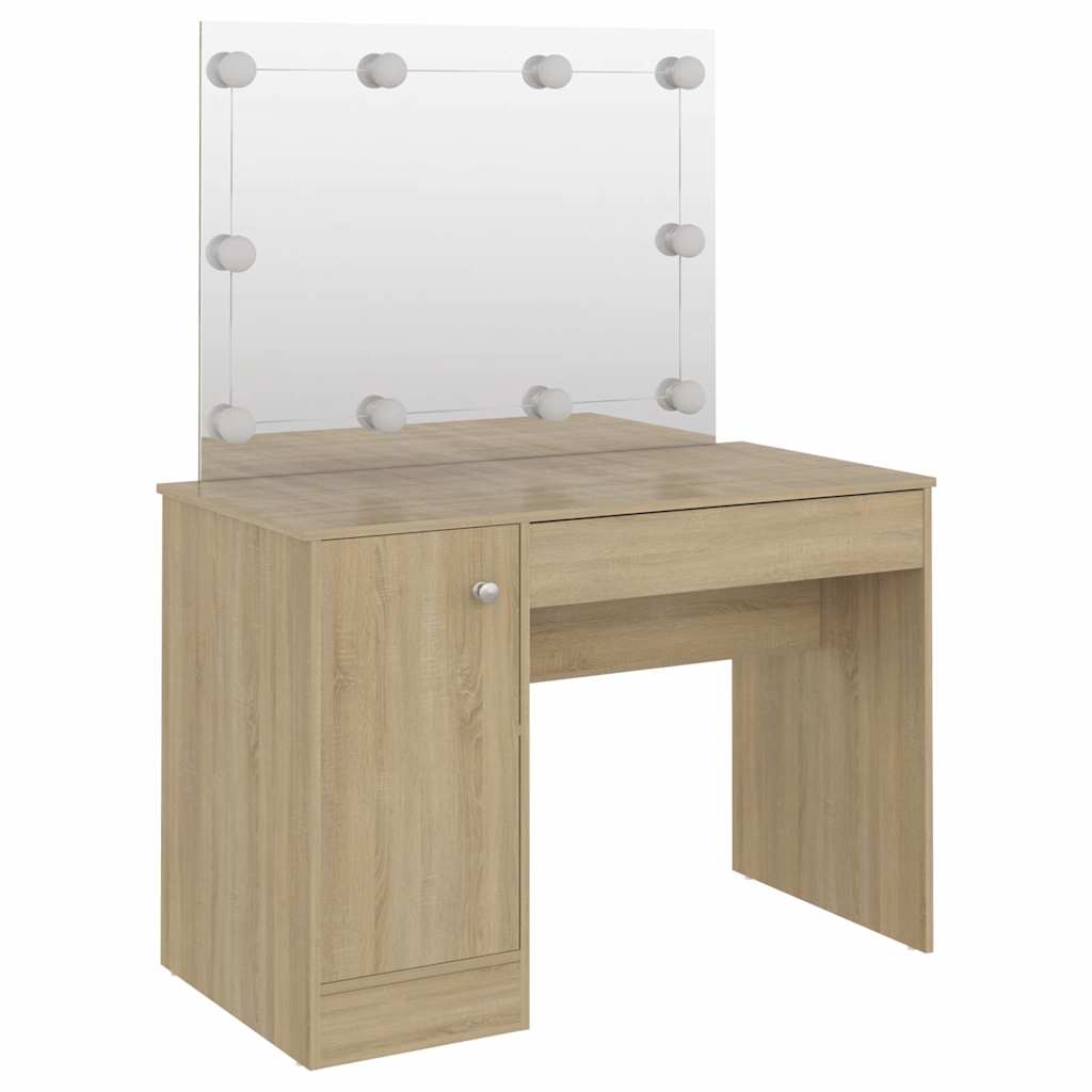 331553 vidaXL Makeup Table with LED Lights 110x55x145 cm MDF Oak 5