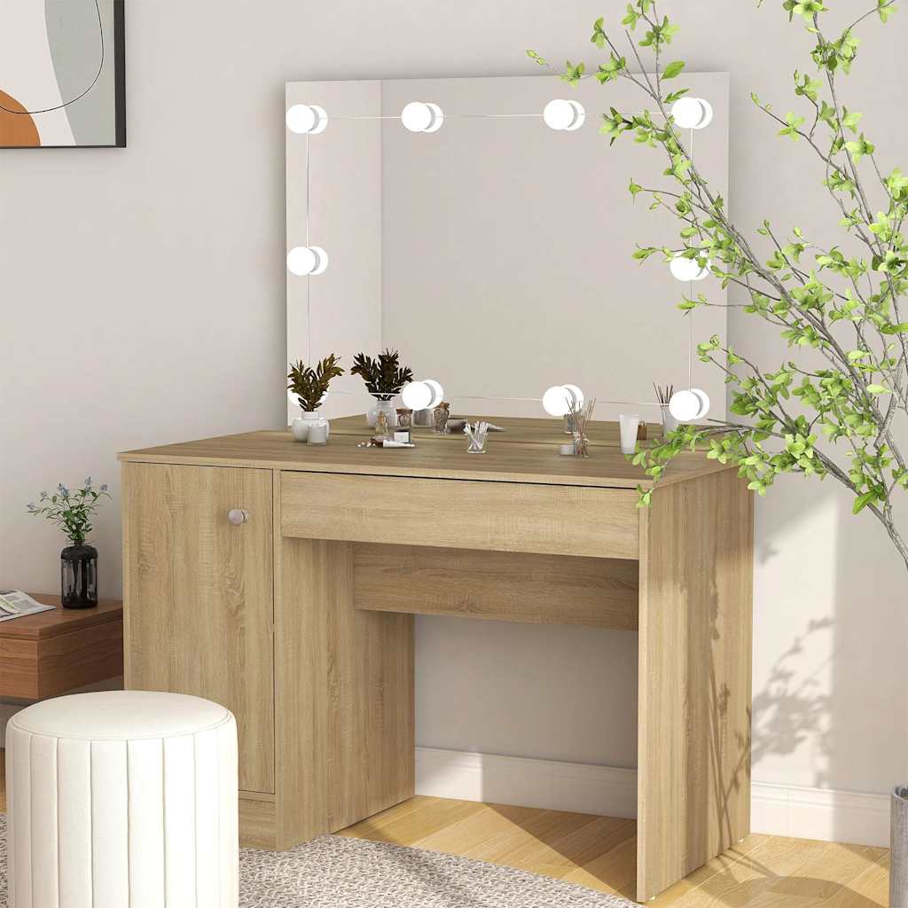 331553 vidaXL Makeup Table with LED Lights 110x55x145 cm MDF Oak 1