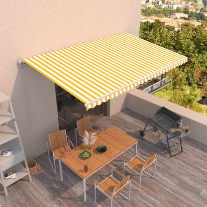Manual Awning with Solar LED 5 x 3 m with White Frame Drop 300 cm Width 500 cm Yellow and white