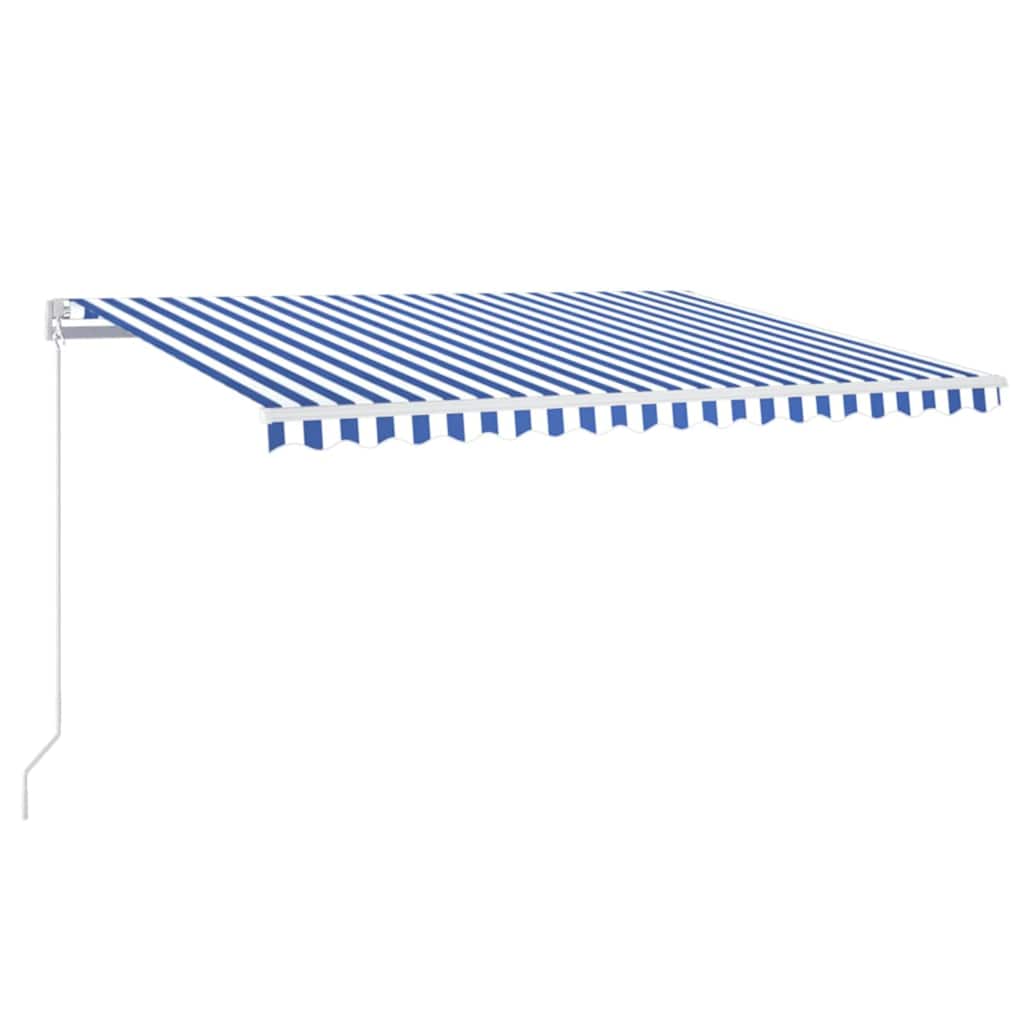 Manual Retractable Awning with LED with White Frame Drop 350 cm Blue and white 400 cm