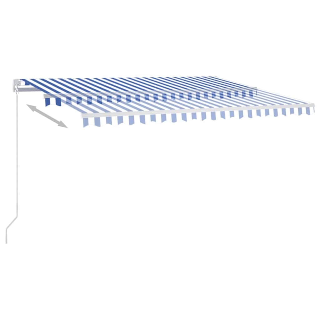 Manual Retractable Awning with LED with White Frame Drop 350 cm Blue and white 400 cm