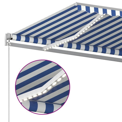 Manual Retractable Awning with LED with White Frame Drop 350 cm Blue and white 400 cm