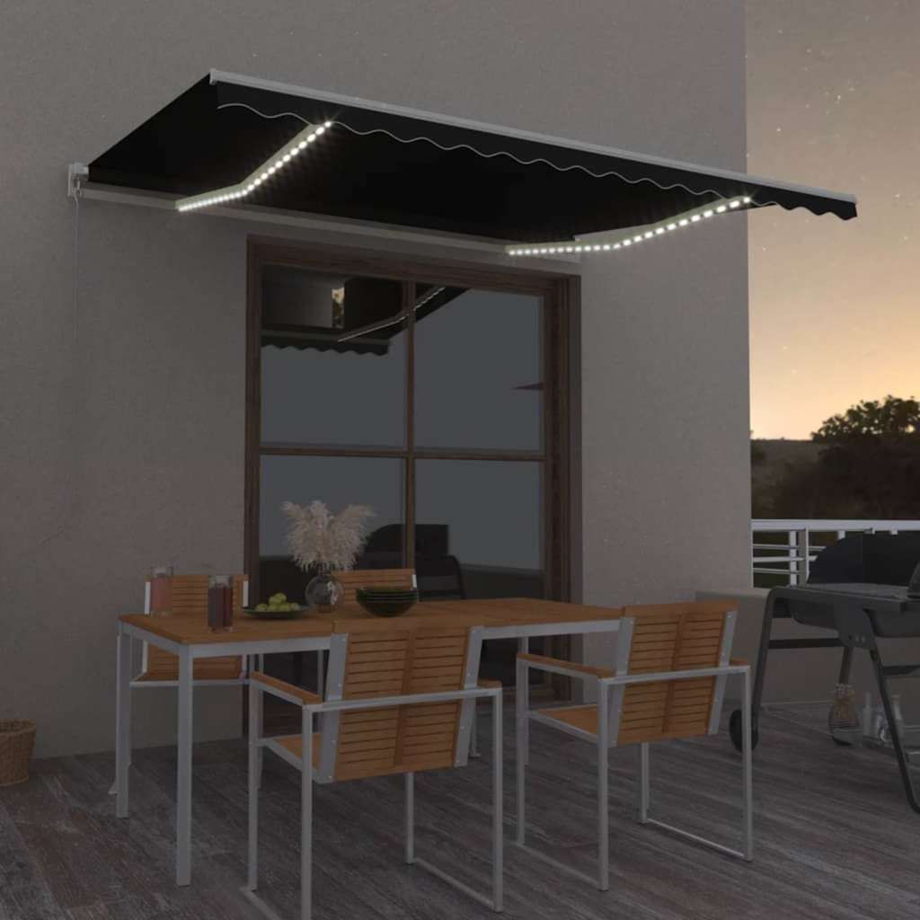 Manual Retractable Awning with LED with White Frame Drop 350 cm Anthracite 400 cm