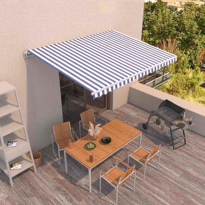 Manual Retractable Awning 450x350 cm with White Frame Blue and white