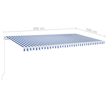 Manual Retractable Awning 600x350 cm with White Frame Blue and white