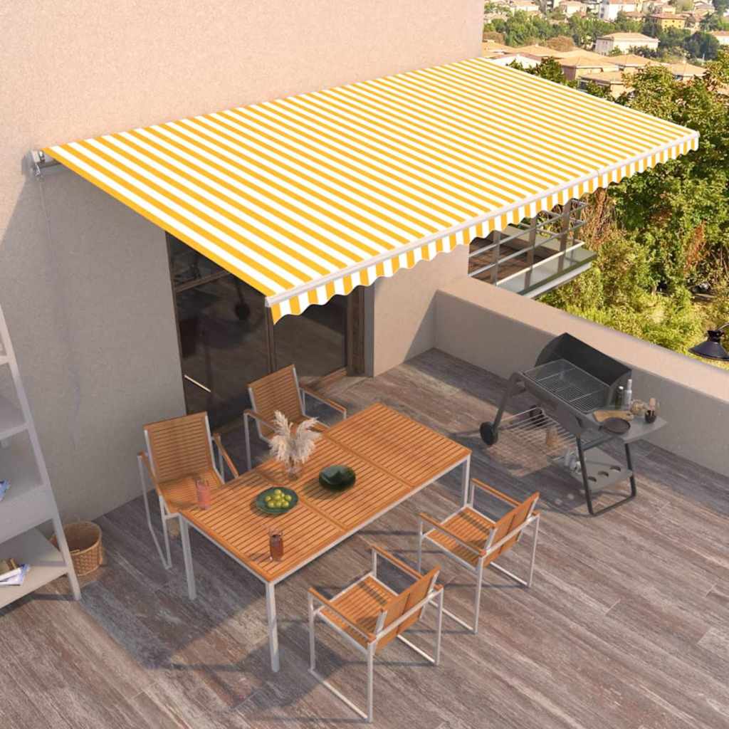 Manual Retractable Awning 600x350 cm with White Frame Yellow and white
