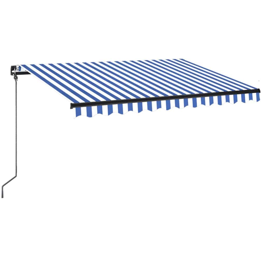 vidaXL Manual Retractable Awning with LED 350x250 cm Blue and White 2