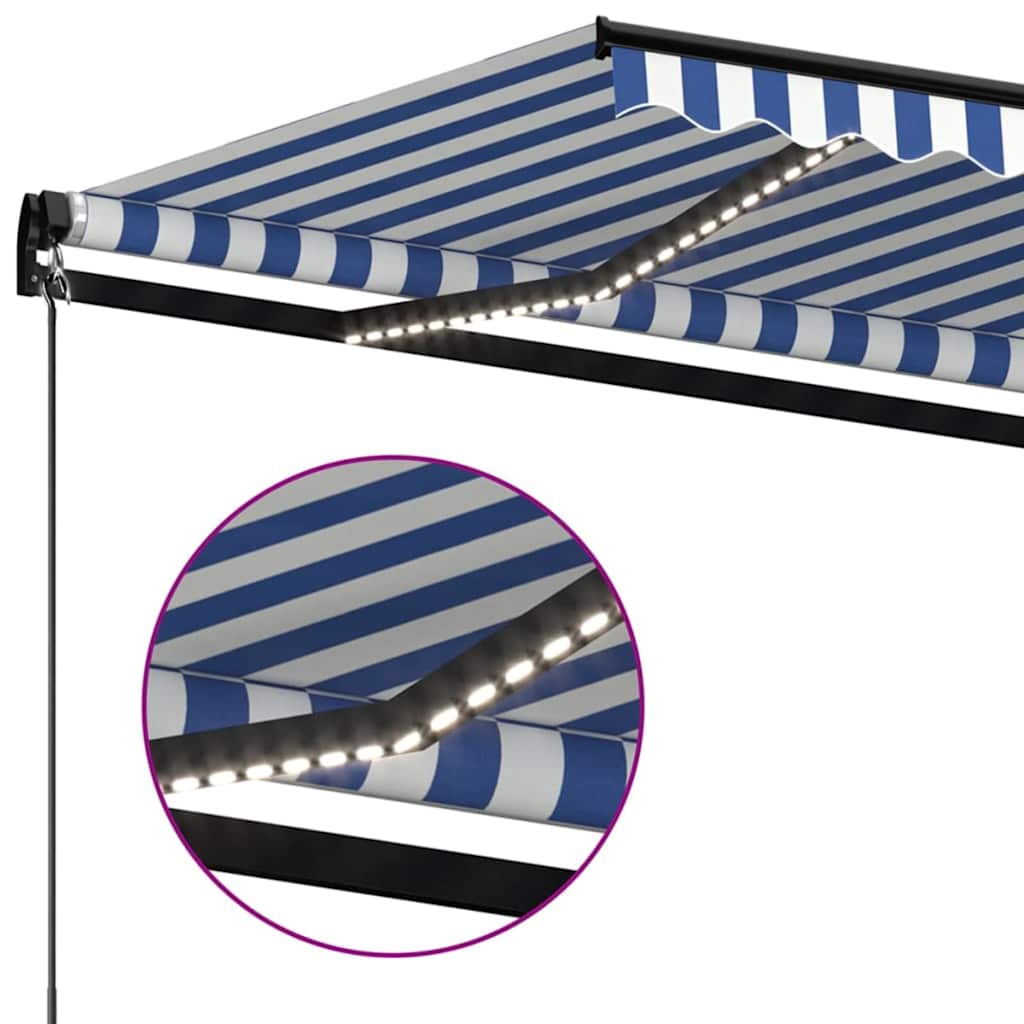 vidaXL Manual Retractable Awning with LED 350x250 cm Blue and White 4