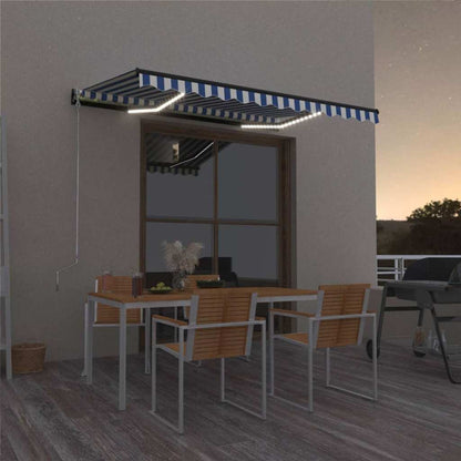 vidaXL Manual Retractable Awning with LED 350x250 cm Blue and White 1