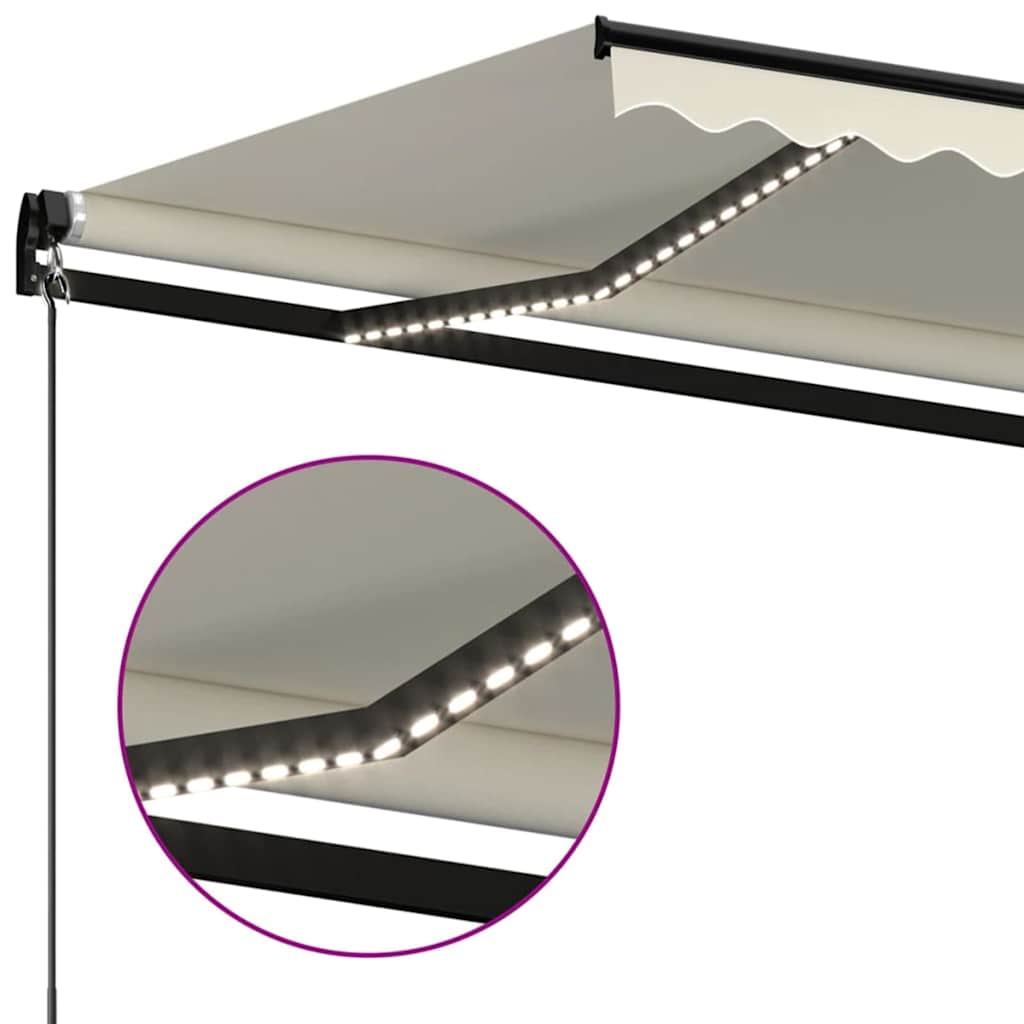 vidaXL Manual Retractable Awning with LED 350x250 cm Cream 3