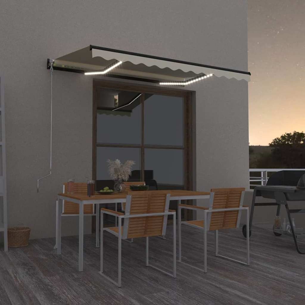 vidaXL Manual Retractable Awning with LED 350x250 cm Cream 1