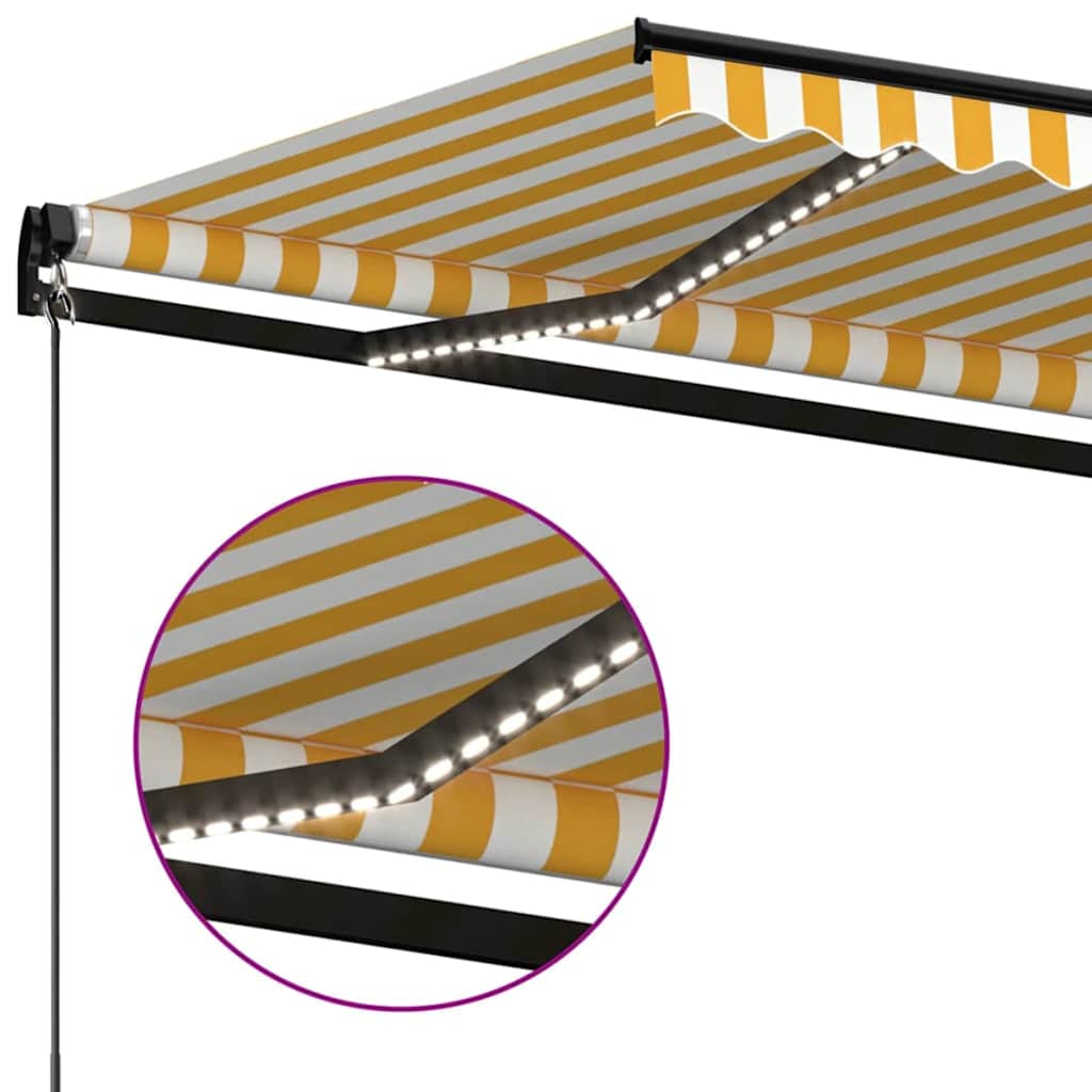 vidaXL Manual Retractable Awning with LED 350x250 cm Yellow and White 4