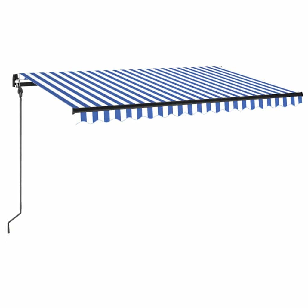 Manual Retractable Awning with LED Drop 300 cm Blue and white 400 cm