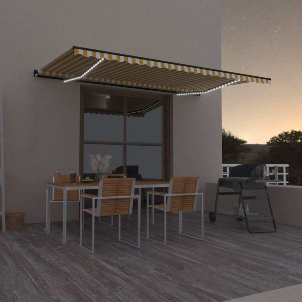 Manual Retractable Awning with LED Drop 300 cm Yellow and white 500 cm