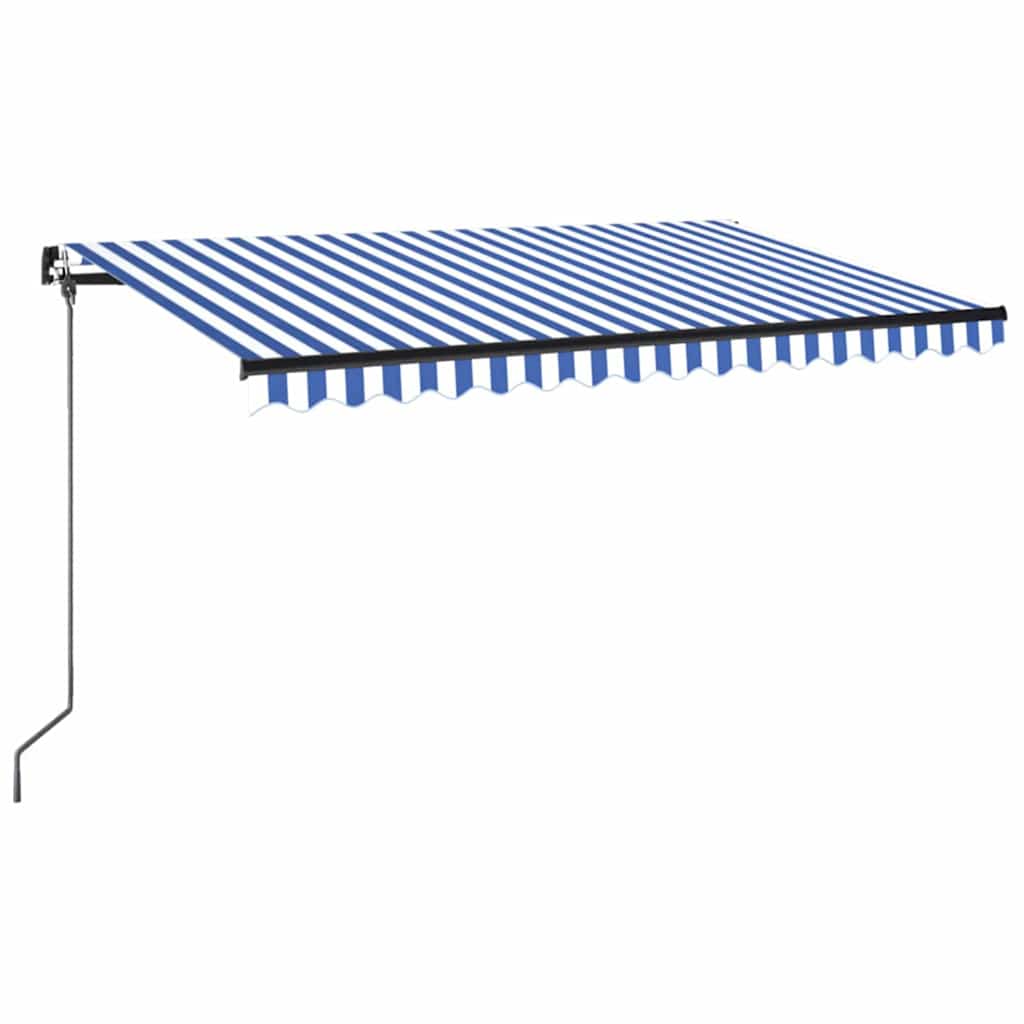 vidaXL Manual Retractable Awning 400x350 cm Blue and White 2