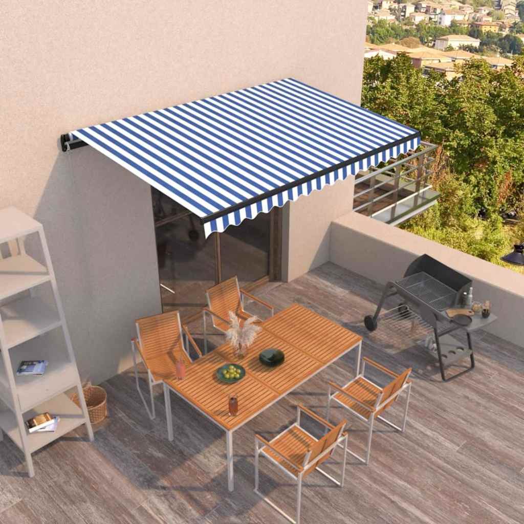 vidaXL Manual Retractable Awning 400x350 cm Blue and White 1