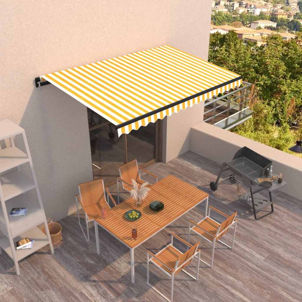 vidaXL Manual Retractable Awning 400x350 cm Yellow and White 1