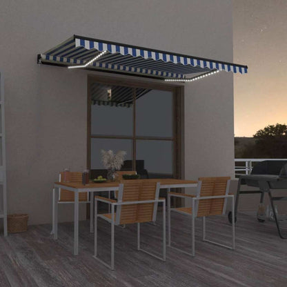Manual Awning with Solar LED 4.5 x 3.5 m Drop 350 cm Blue and white 400 cm