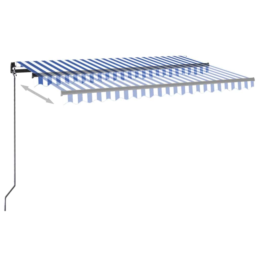 Manual Awning with Solar LED 4.5 x 3.5 m Drop 350 cm Blue and white 450 cm