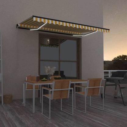 Manual Awning with Solar LED 4.5 x 3.5 m Drop 350 cm Yellow and white 450 cm