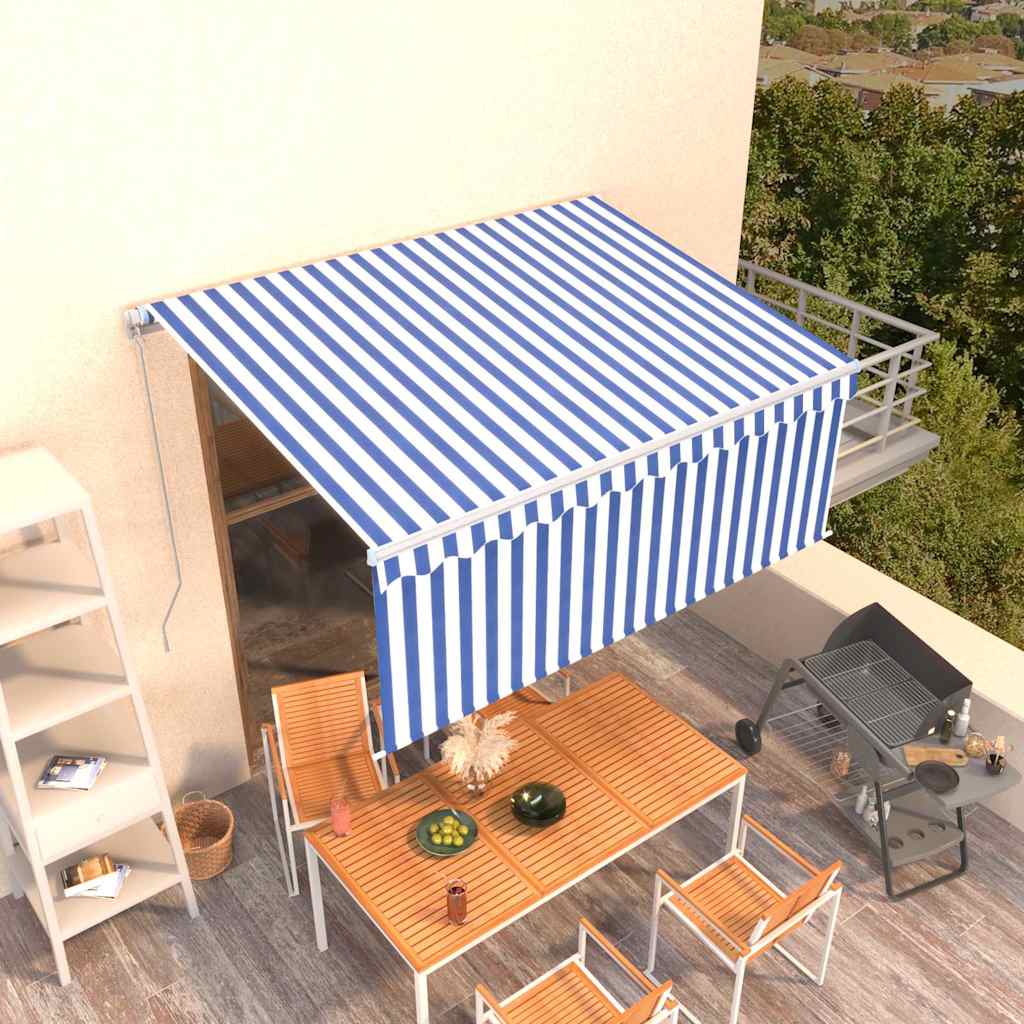 vidaXL Manual Retractable Awning with Blind 3x2.5m Blue&White 1