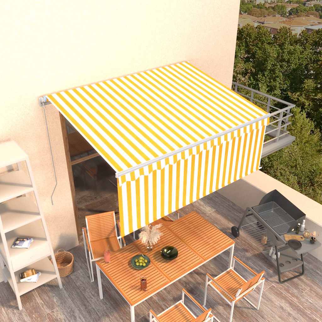 vidaXL Manual Retractable Awning with Blind 3x2.5m Yellow&White 1