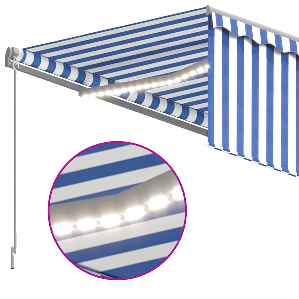 vidaXL Manual Retractable Awning with Blind&LED 3,5x2,5m Blue&White 4