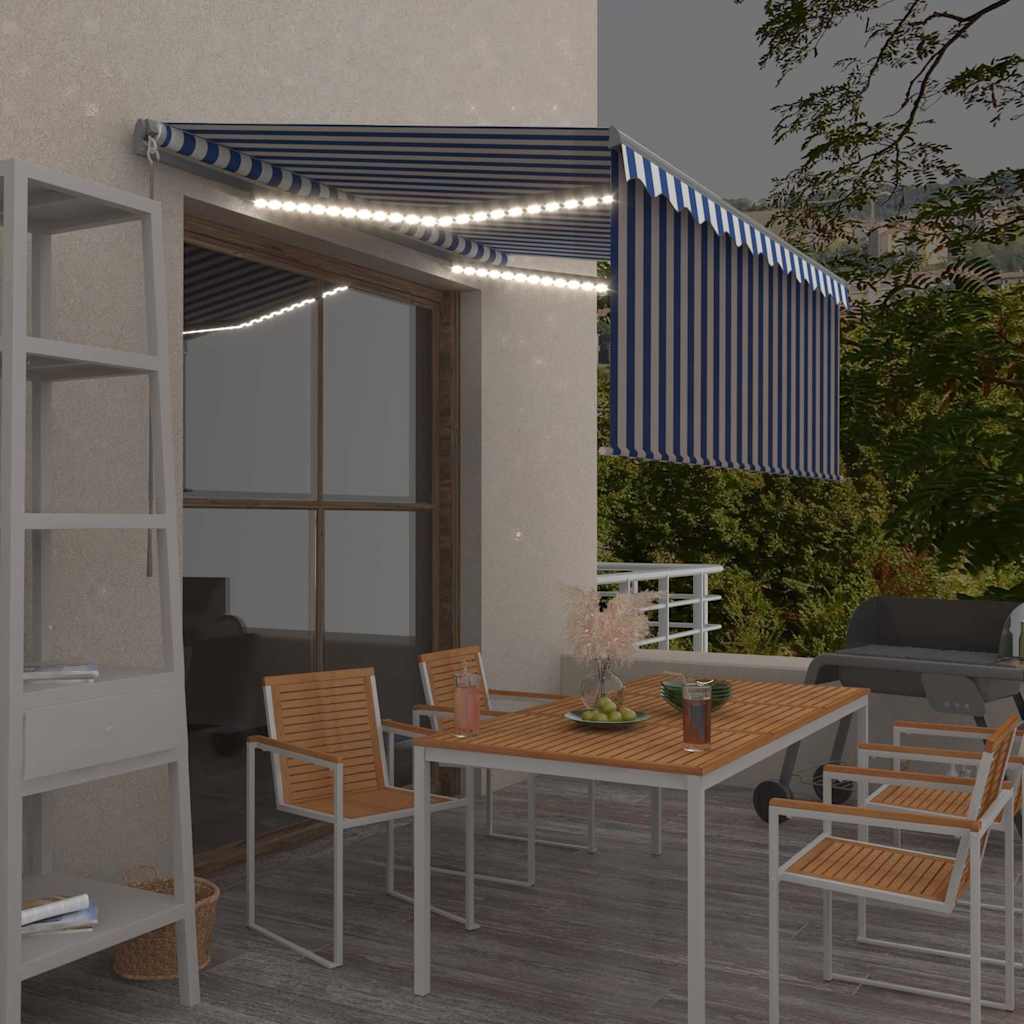 vidaXL Manual Retractable Awning with Blind&LED 3,5x2,5m Blue&White 1