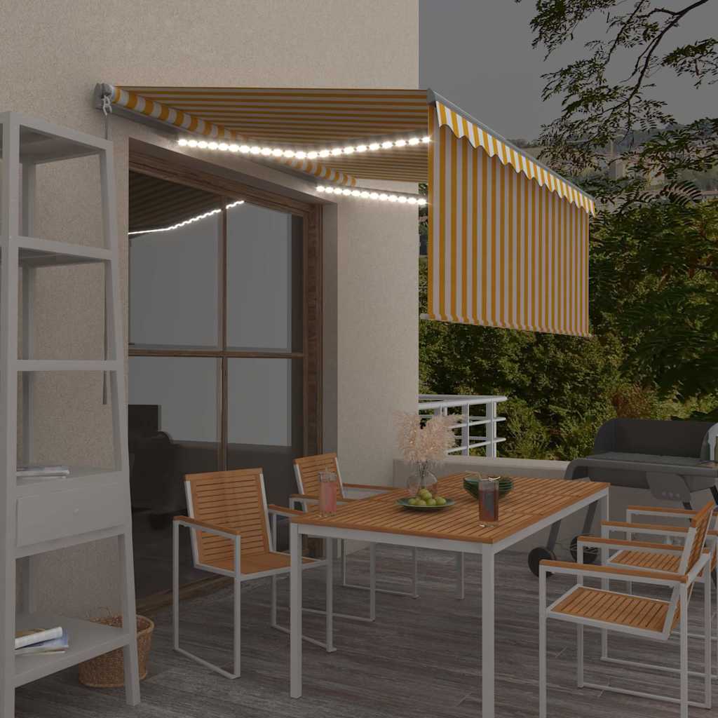 vidaXL Manual Retractable Awning with Blind&LED 3,5x2,5m Yellow&White 1