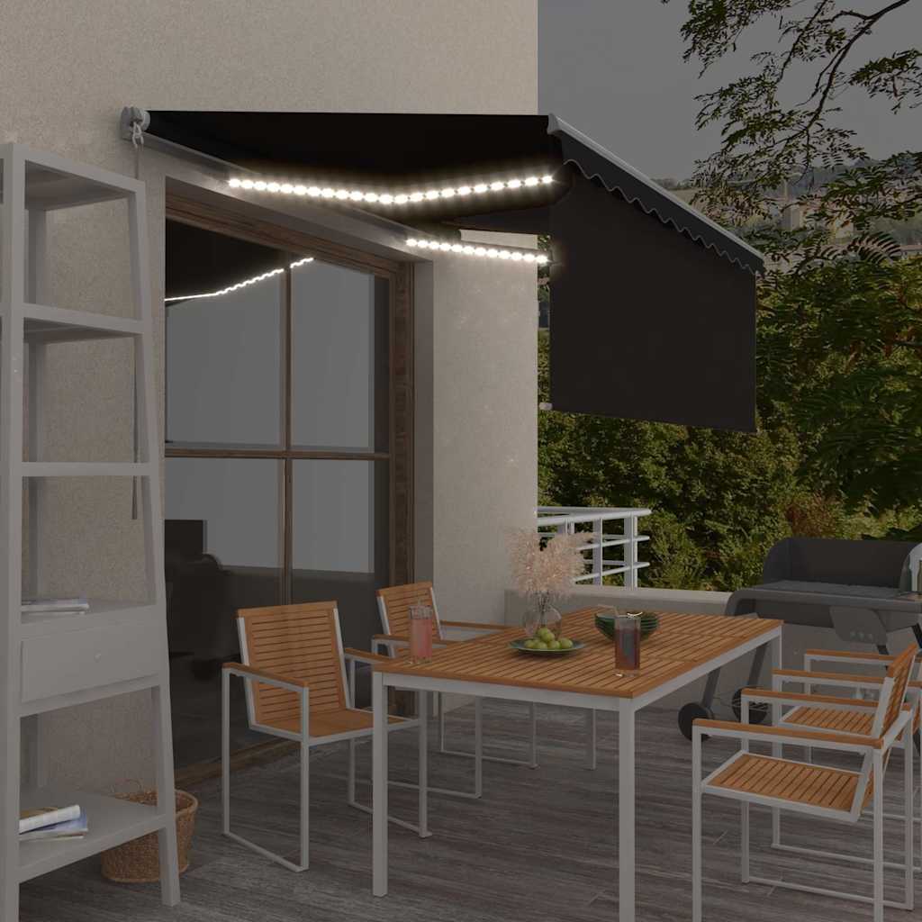 vidaXL Manual Retractable Awning with Blind&LED 3,5x2,5m Anthracite 1