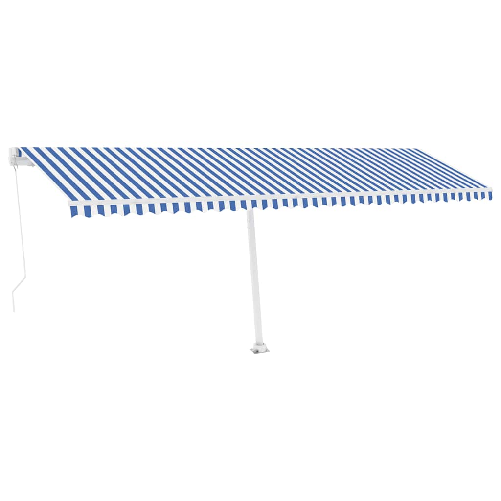 Manual Awning with Solar LED 4.5 x 3 m Drop 300 cm Blue and white