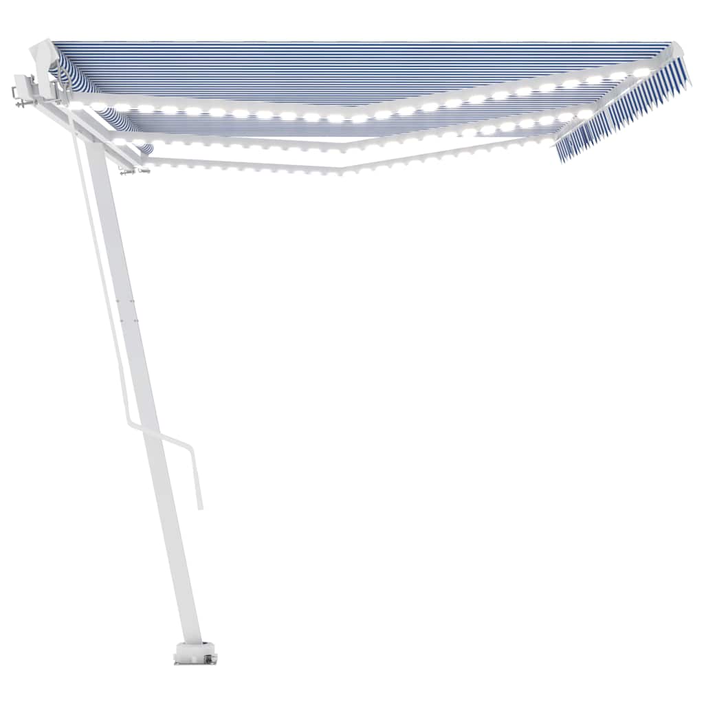 Manual Awning with Solar LED 4.5 x 3 m Drop 300 cm Blue and white