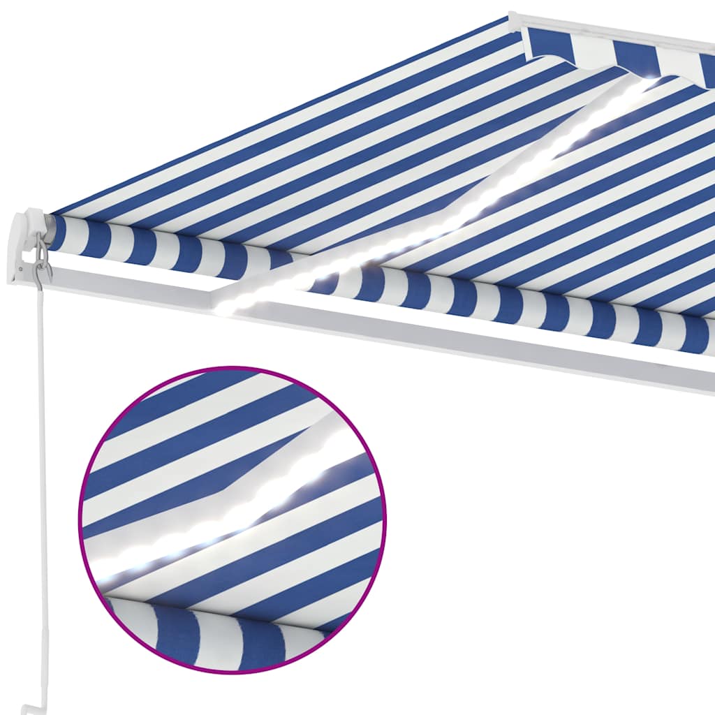Manual Awning with Solar LED 4.5 x 3 m Drop 300 cm Blue and white
