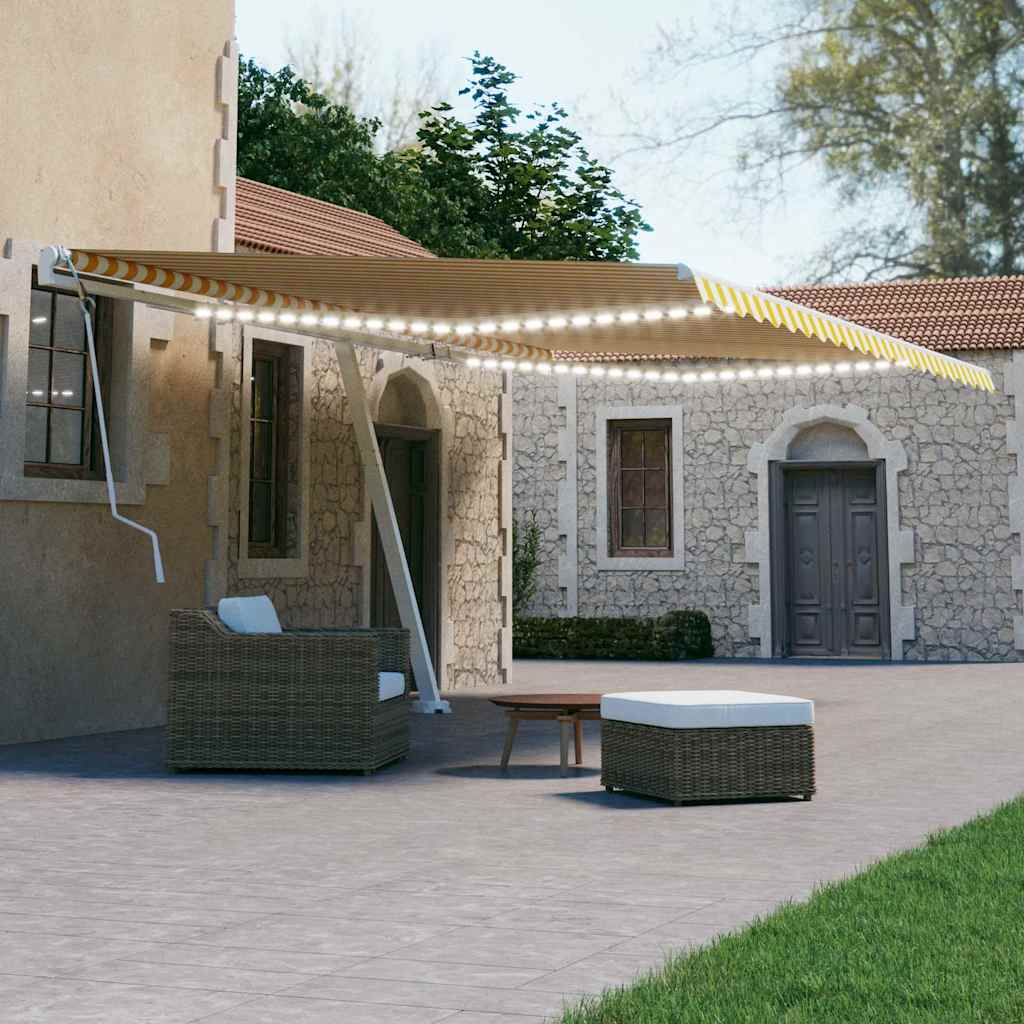 Manual Awning with Solar LED 4.5 x 3 m Drop 300 cm Yellow and white
