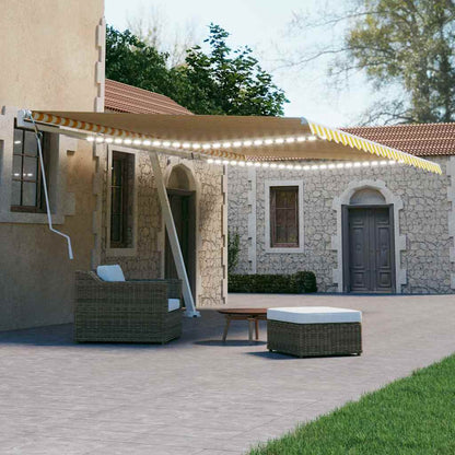 Manual Awning with Solar LED 4.5 x 3 m Drop 300 cm Yellow and white